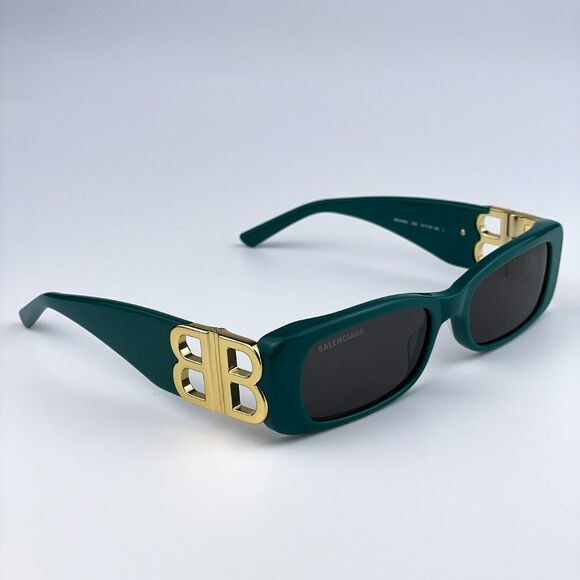 NEW Balenciaga  BB0096S 006 Green Gold Logo Grey Square Unisex Sunglasses - Picture 9 of 12